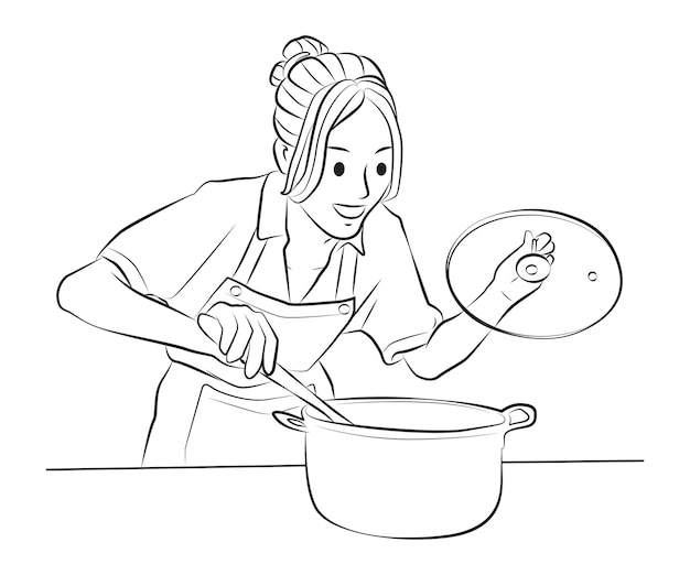 huisvrouw koken in de keuken pose