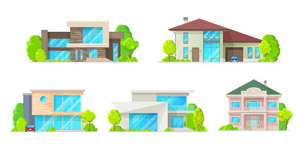 Huizen huisjes villa's en bungalow vector iconen