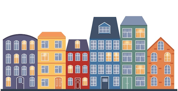 Vector huizen in scandinavische stijl op witte achtergrond, vector