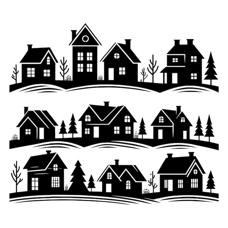 Vector huizen landschap silhouet vector illustratie geïsoleerd op een witte achtergrond