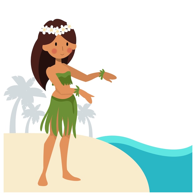 Vector hula girl on the beach.