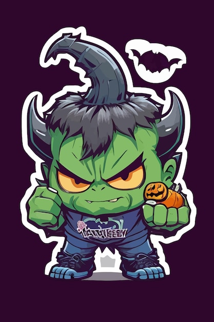 Hulk in a hallwoeen costume sticker for halloween celebration in illustration style