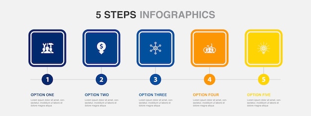 Hulpprogramma's delen kosten verlagen Crowdfunding Fiets delen innovatie iconen Infographic ontwerpsjabloon Creatief concept met 5 stappen