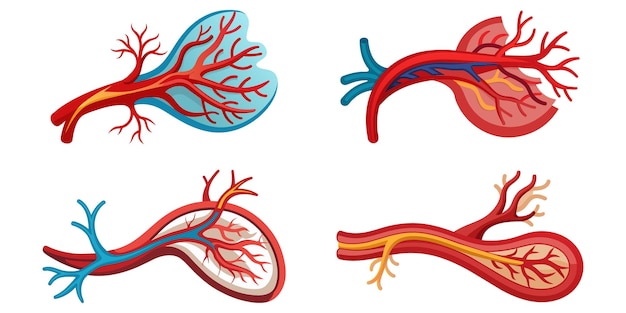 ベクトル 人間の動脈コレクションセット 人間の隔離された平らなベクトルイラストの身体部分を白い背景に