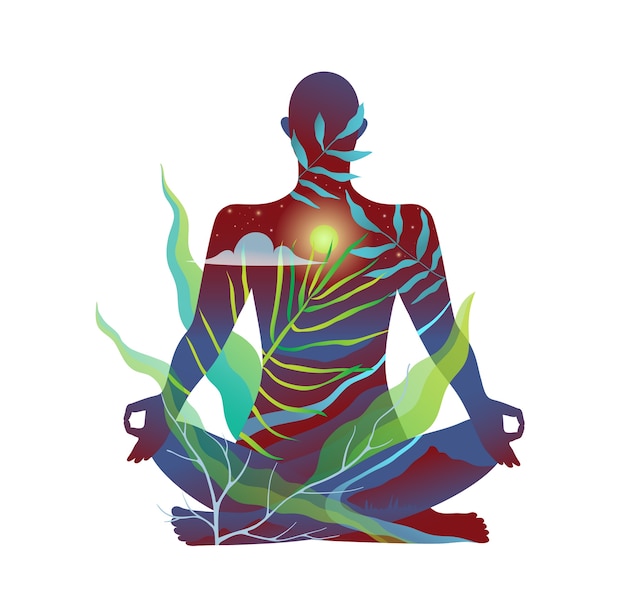 Vector human body in nature meditation and yoga practice abstract design