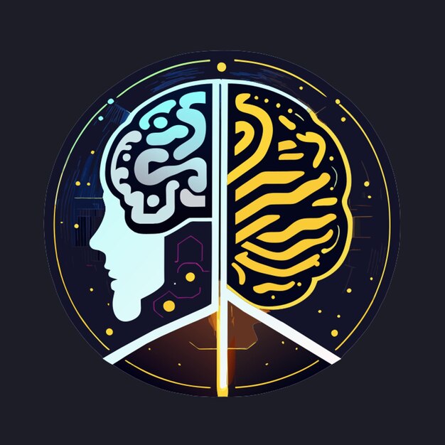 Human brain and ai with glow line logo vector illustration