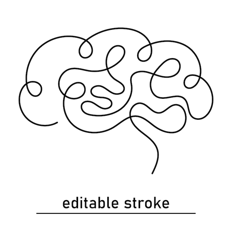 Vector human brain human brain continuous unilinear drawing psychological counselling medical help stroke