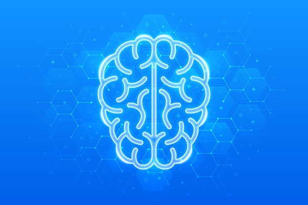 human brain icon brain research psychology and neurology physician teaching about alzheimer dementia disease molecular structure blue medical background with hexagons vector illustration