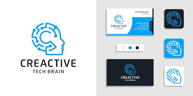 ベクトル 人間の脳のロゴ人工知能イラストと名刺デザインテンプレート