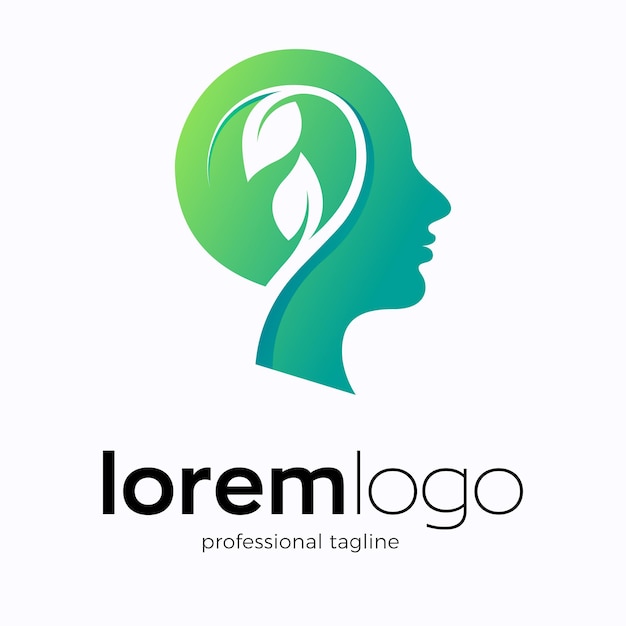 Vector human brain logo with growing plant