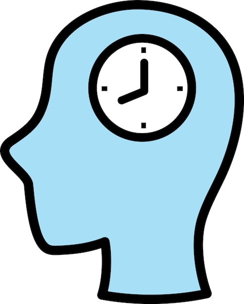 Human brain mind with time icon flat vector illustration