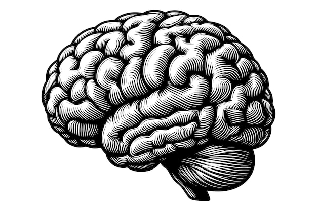 Vector human brain monochrome clip art vector illustration