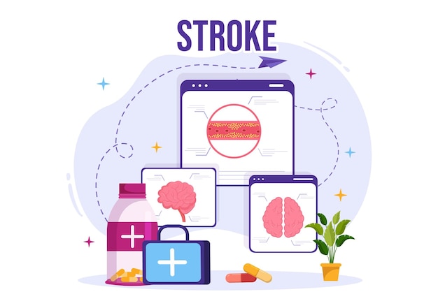 Human Brain Stroke Vector Illustration with Scientific Medical and Pain Point in Templates