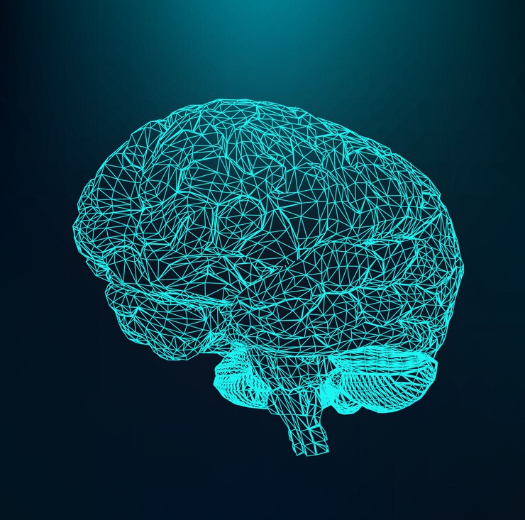 Vector human brain, the structural grid of polygons, molecular lattice.