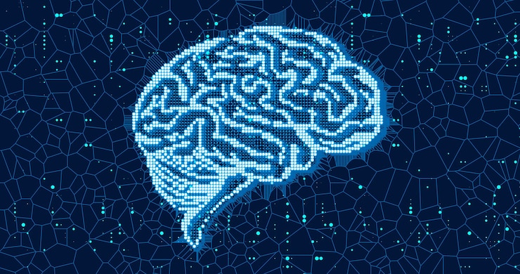 Vector human brain visualization futuristic artificial intelligence concept cyber mind aesthetic design