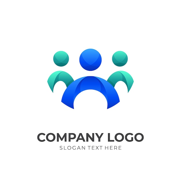 Human care logo concept with 3d green and blue color style