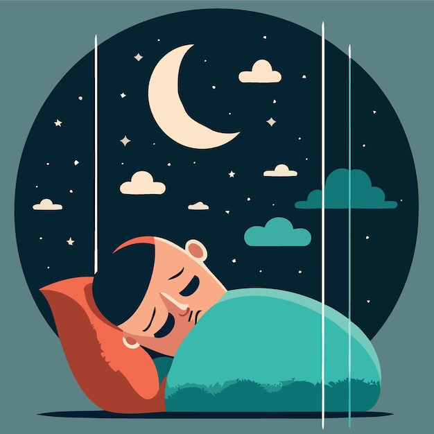 Human character sleeping at night