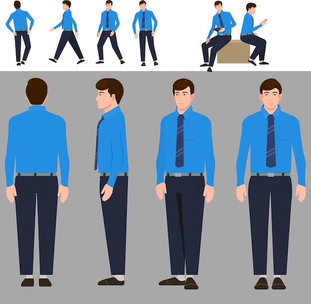 Vector human character turnaround comfortable for animation and creating poses