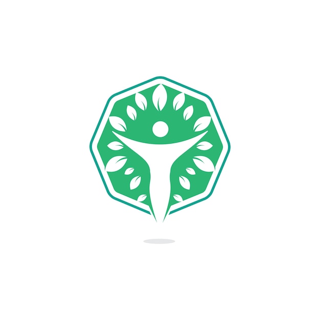 나뭇잎 로고 디자인이 있는 인간 캐릭터 건강 및 미용실 로고