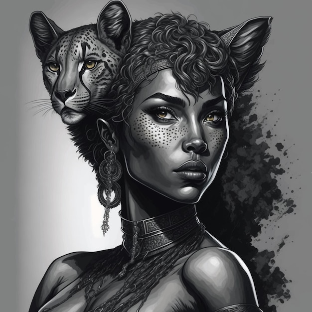 human cheetah queen vector illustration