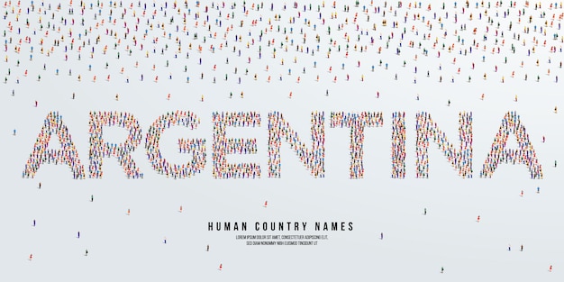 Human country name argentina. large group of people form to create country name argentina. vector.