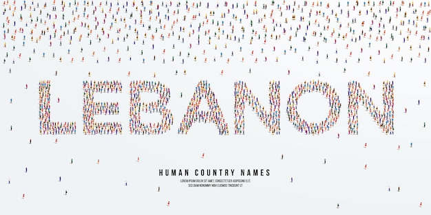 Human country name Lebanon. large group of people form to create country name Lebanon. vector.