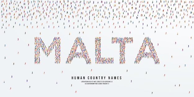 Vector human country name malta. large group of people form to create country name malta. vector.