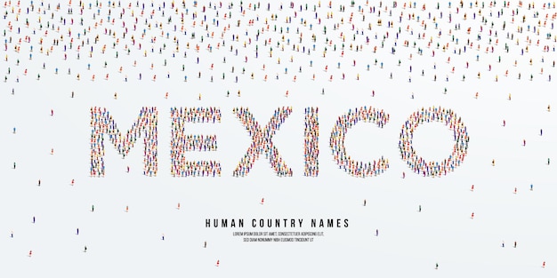 Human country name Mexico. large group of people form to create country name Mexico. vector.