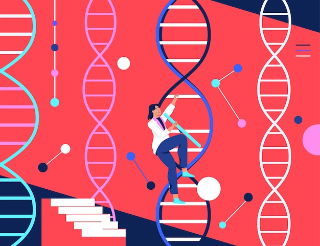 Vettore illustrazione vettoriale piatta del disegno del carattere della sequenza del cromosoma del dna umano