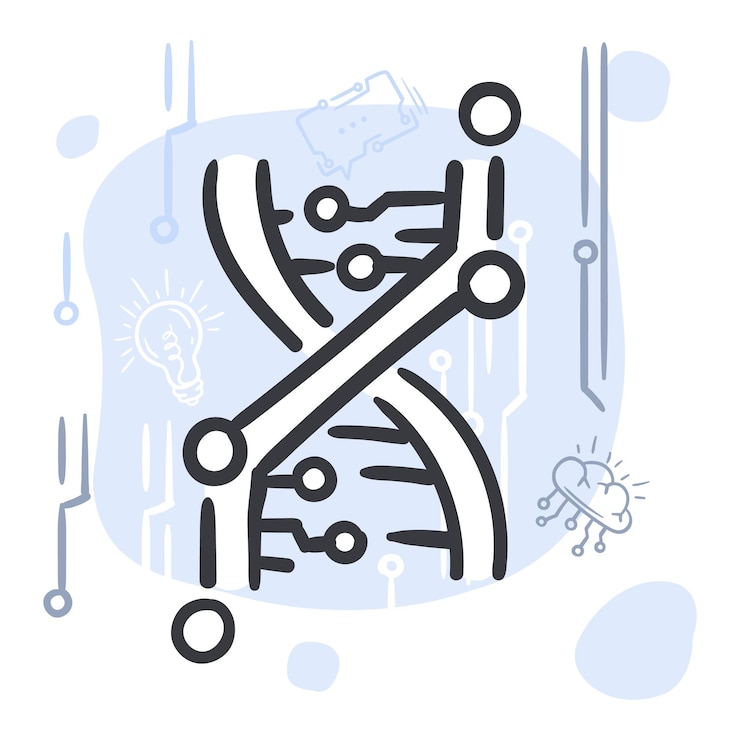 Vector 인간 dna와 컴퓨터 dna가 혼합된 인공지능 혁신과 컴퓨터 개념