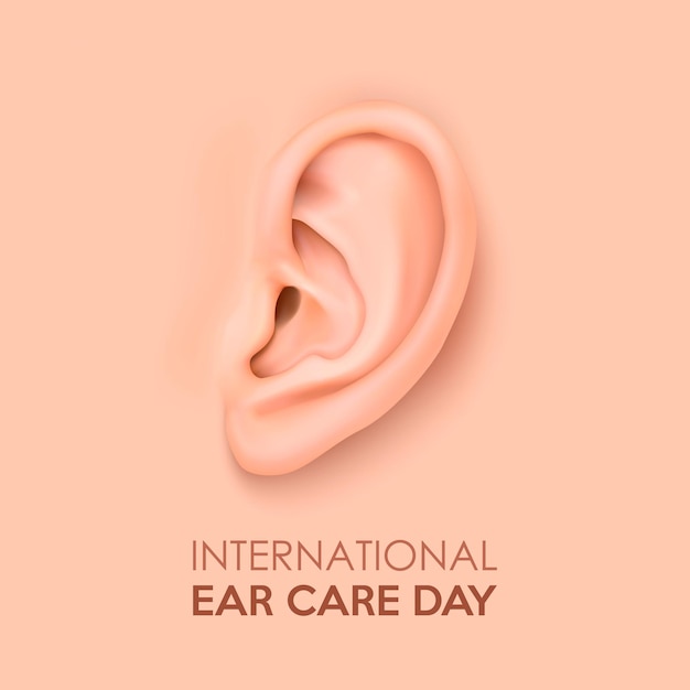 Vector human ear closeup international ear care day design template of body part human organ for