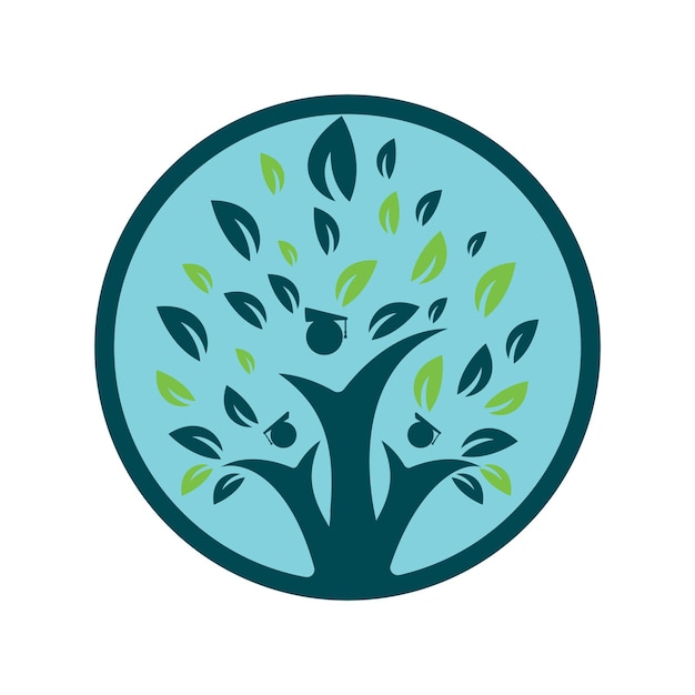 Шаблон дизайна логотипа Human Education Tree Concept. Студенты с вектором логотипа Graduation Cap.