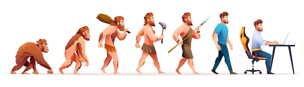 Human evolution from monkey to businessman and computer user vector illustration