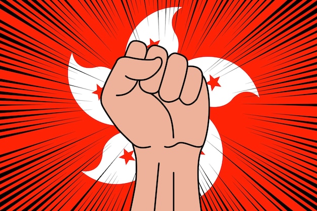 Human fist clenched symbol on flag of hong kong
