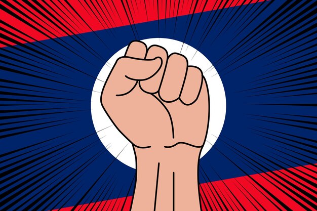 Human fist clenched symbol on flag of laos