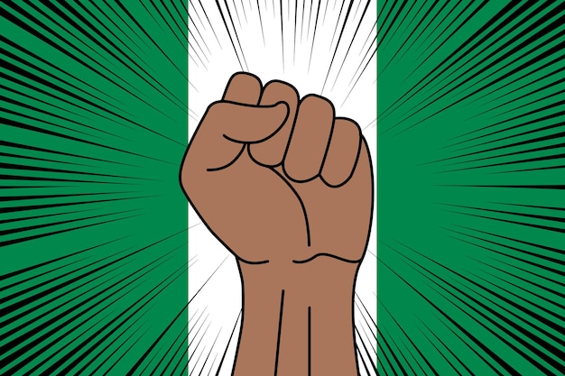 Vector human fist clenched symbol on flag of nigeria