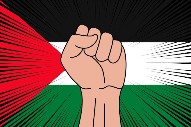 Vector human fist clenched symbol on flag of palestine