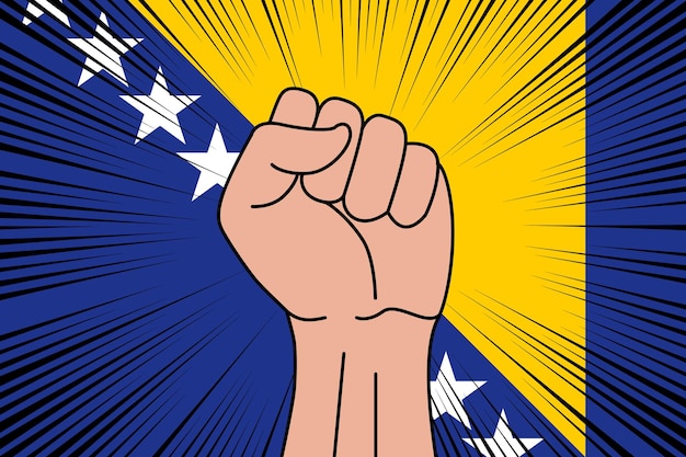 ボスニアの旗の人間の拳の握りこぶしのシンボル