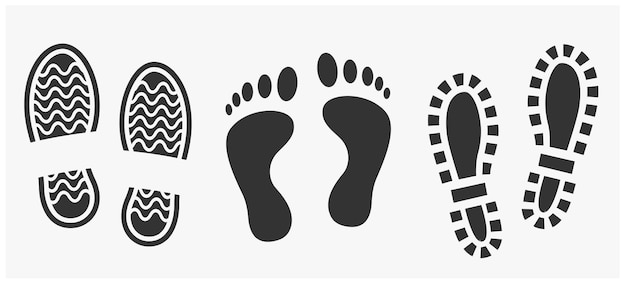 Vector human footprints icon set isolated on white