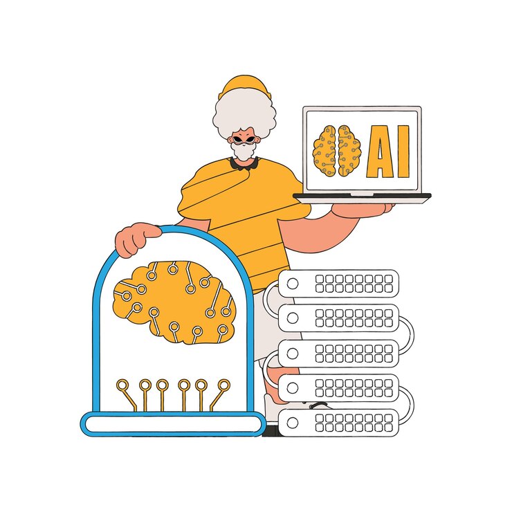 Vector a human gripping a device featuring artificial intelligence, illustrated through a vector.