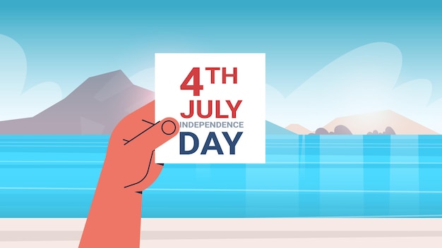 Vector human hand holding, 4th of july independence day greeting card