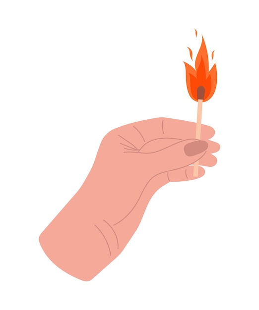 Human hand holding a lighted match Vector illustration of a womans hand with a burning match