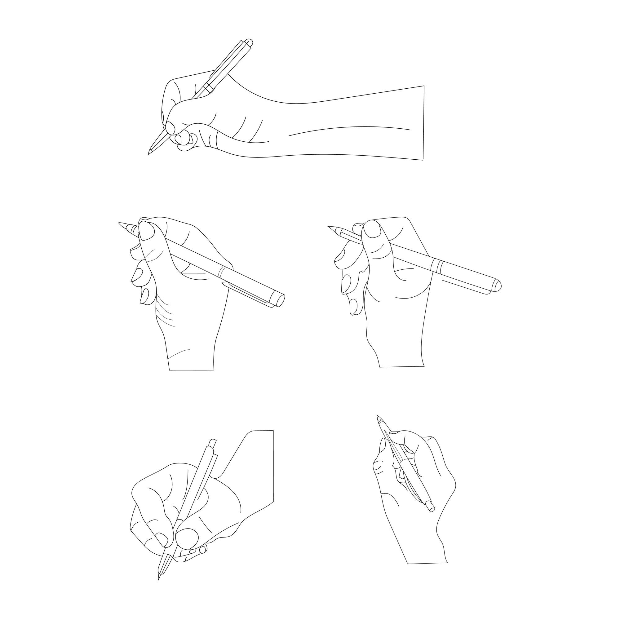 Premium Vector Human hand holding pen and writing set, gesture