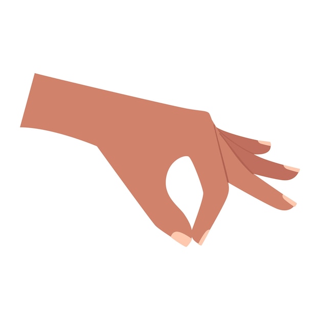 a human hand. pinch gesture. holding something hanging. color vector illustration isolated on white