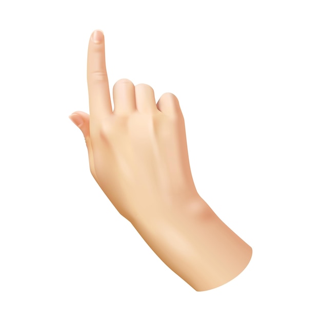 Human hand pointing finger Realistic hand woman arm choice and direction sign showing or click on button idea symbol communication gesture 3d single isolated on white background illustration