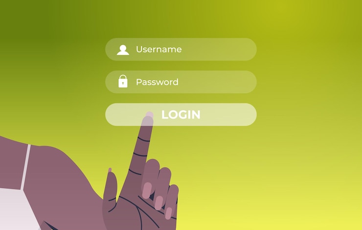 वेक्टर human hand pressing login button on virtual screen