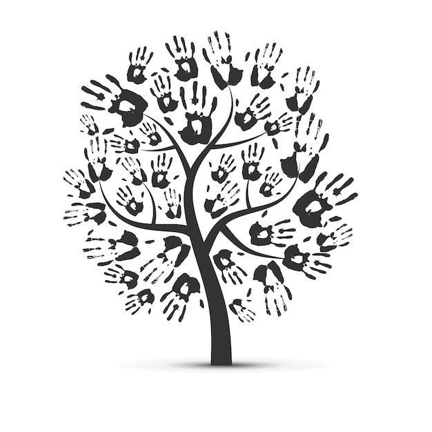 Vector human hand prints tree silhouette