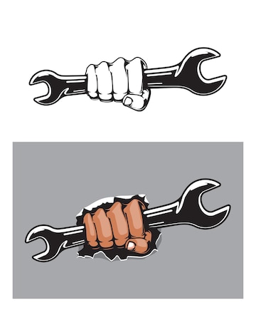 Premium Vector  Human hand with wrench or spanner, vector mechanic or  plumber worker with screw key in arm. car repair, auto service, plumbing  and construction industry design with work tool and