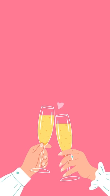 Human hands of couple clinking glasses with sparkling wine Stories TemplateFlat vector illustration