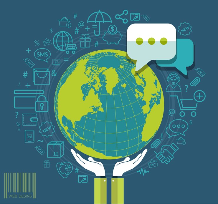 वेक्टर human hands holding earth with social media icons